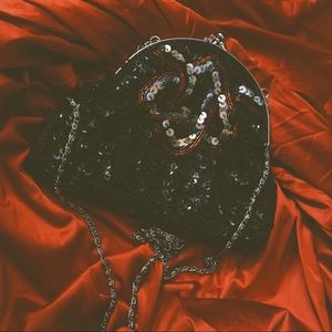 SOLD Vintage Black Sequined Clutch